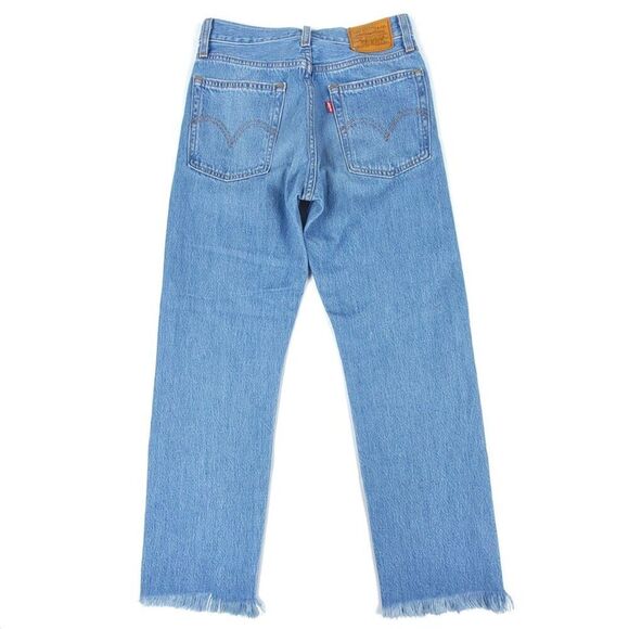 LEVIS Premium Wedgie Straight Distressed Knee Raw Hem Ankle Crop Jeans 24 x 26 - Picture 6 of 11